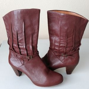 Frye Lisa Pleated Brown Leather Boots